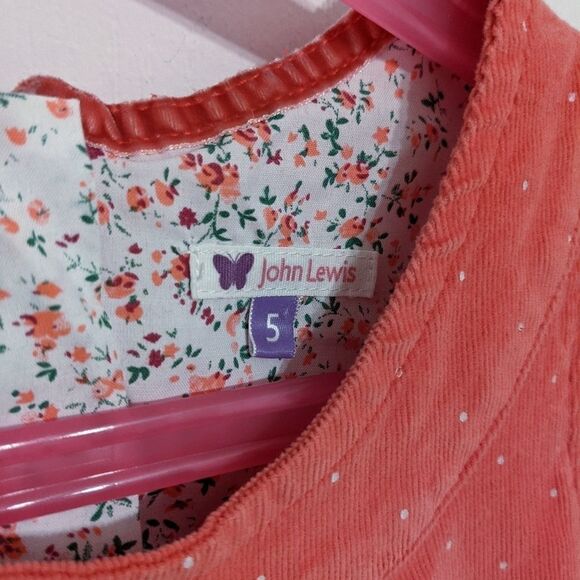 John LEWIS girl cordoroy coral polka dots dress size 5 yo but fit 3-4 @F - Picture 4 of 7